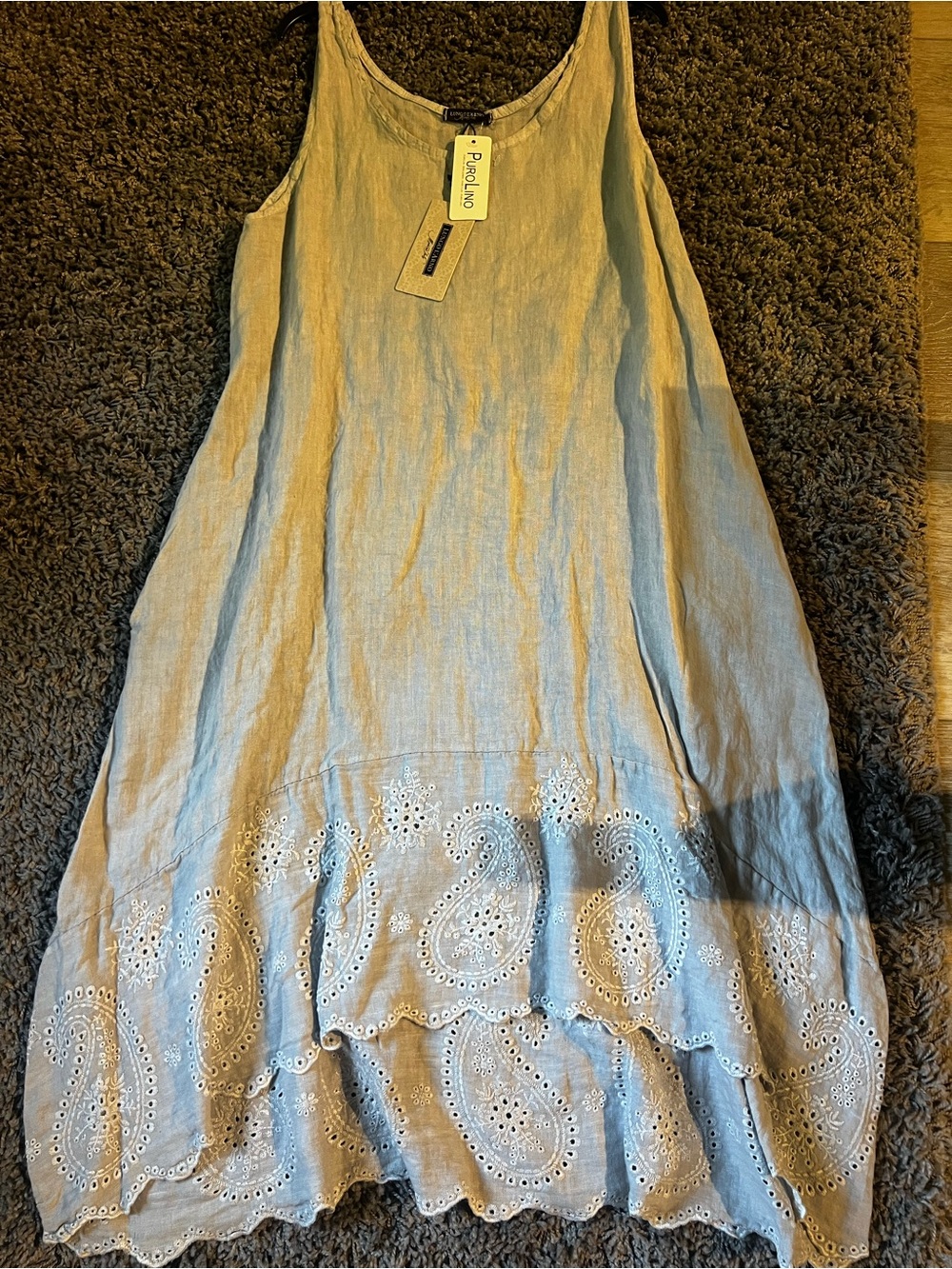 Purpling Light Gray 100% linen Midi Dress with Ruffle Hem - Picture 2 of 7
